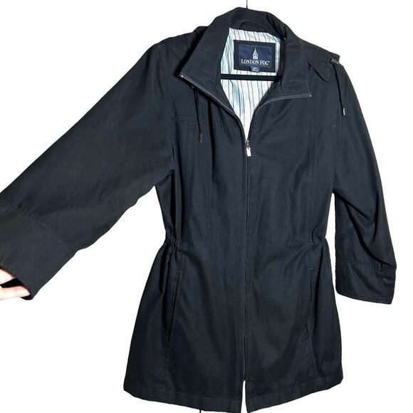 London Fog Women’s Water Resistant Hooded Raincoat Black Size Large - Picture 5 of 9